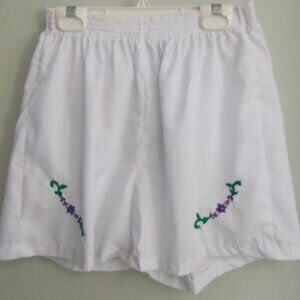 White Jamaica Shorts, Elastic Waistband , Embroidery